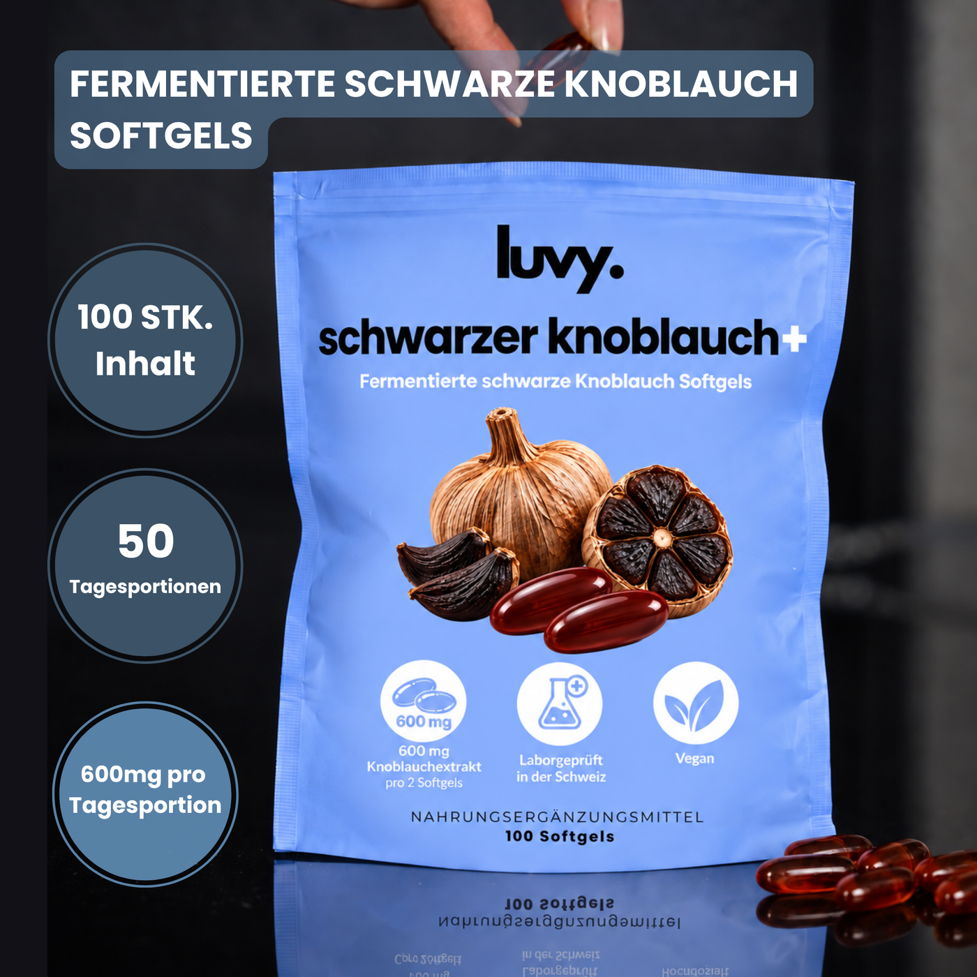 LUVY Schwarzer Knoblauch+ fermentierte Knoblauch Softgels